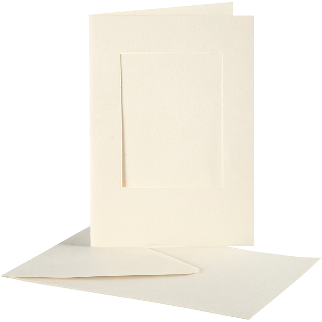 Passepartout kaarten , rechthoek, afmeting kaart 10,5x15 cm, afmeting envelop 11,5x16,5 cm, off-white, 10 set 1 doos