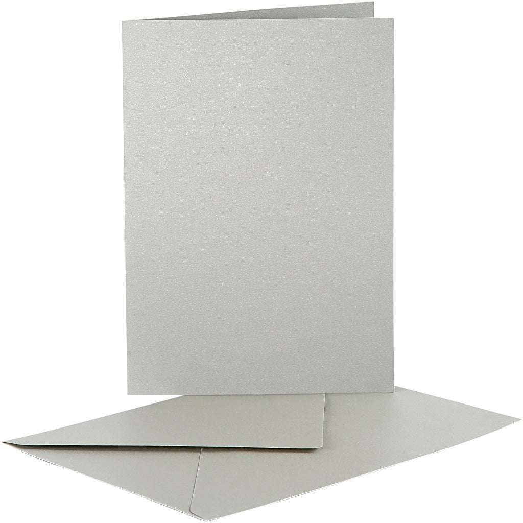Parelmoer kaarten en enveloppen, afmeting kaart 10,5x15 cm, afmeting envelop 11,5x16,5 cm, zilver, 10 set 1 doos