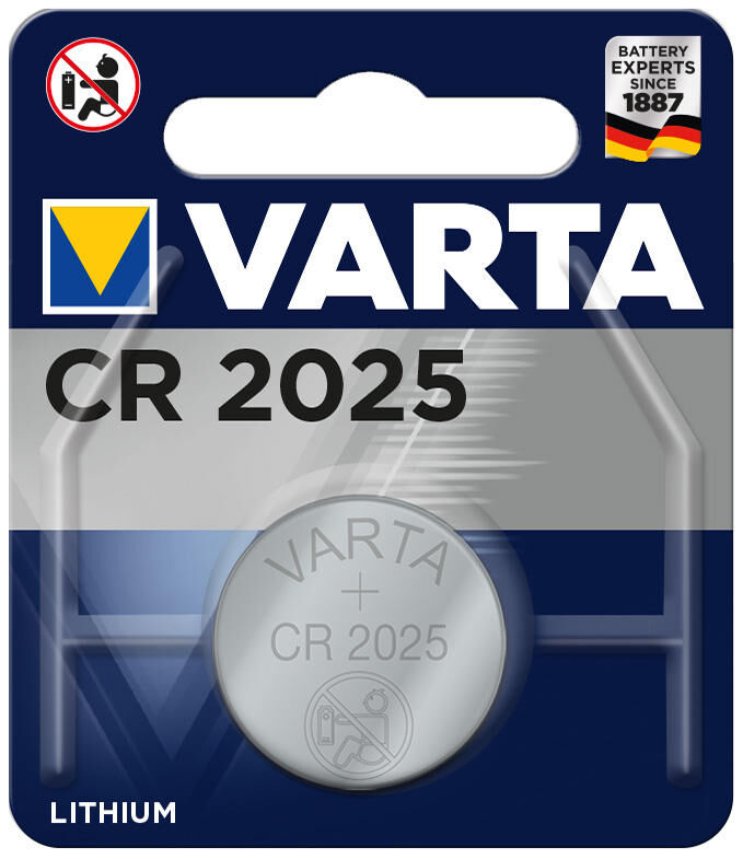 Pile bouton Varta Lithium CR2025 3V, par pièce sous blister. (emballage suspendu)