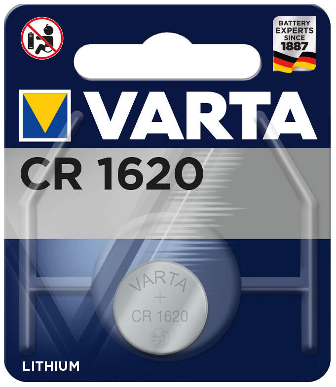 Pile bouton Varta Lithium CR1620 3V, par pièce sous blister. (emballage suspendu)