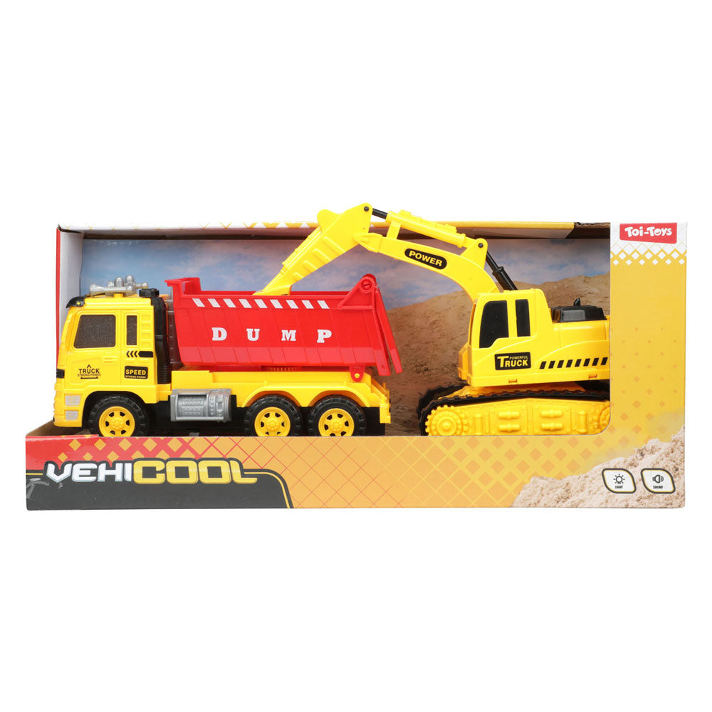 Cars trucks vehicool kiepwagen met graafmachine