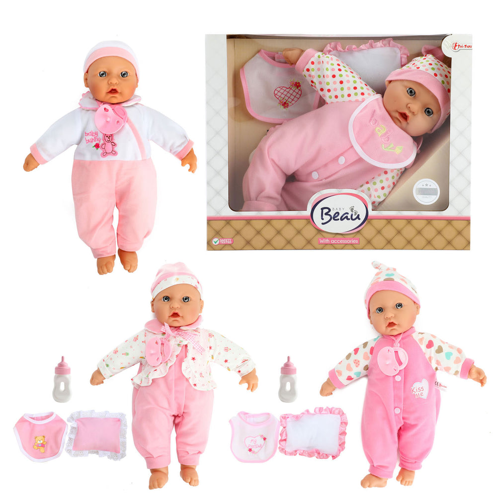 Toi-toys baby beau babypop met fles en slabber, 40cm