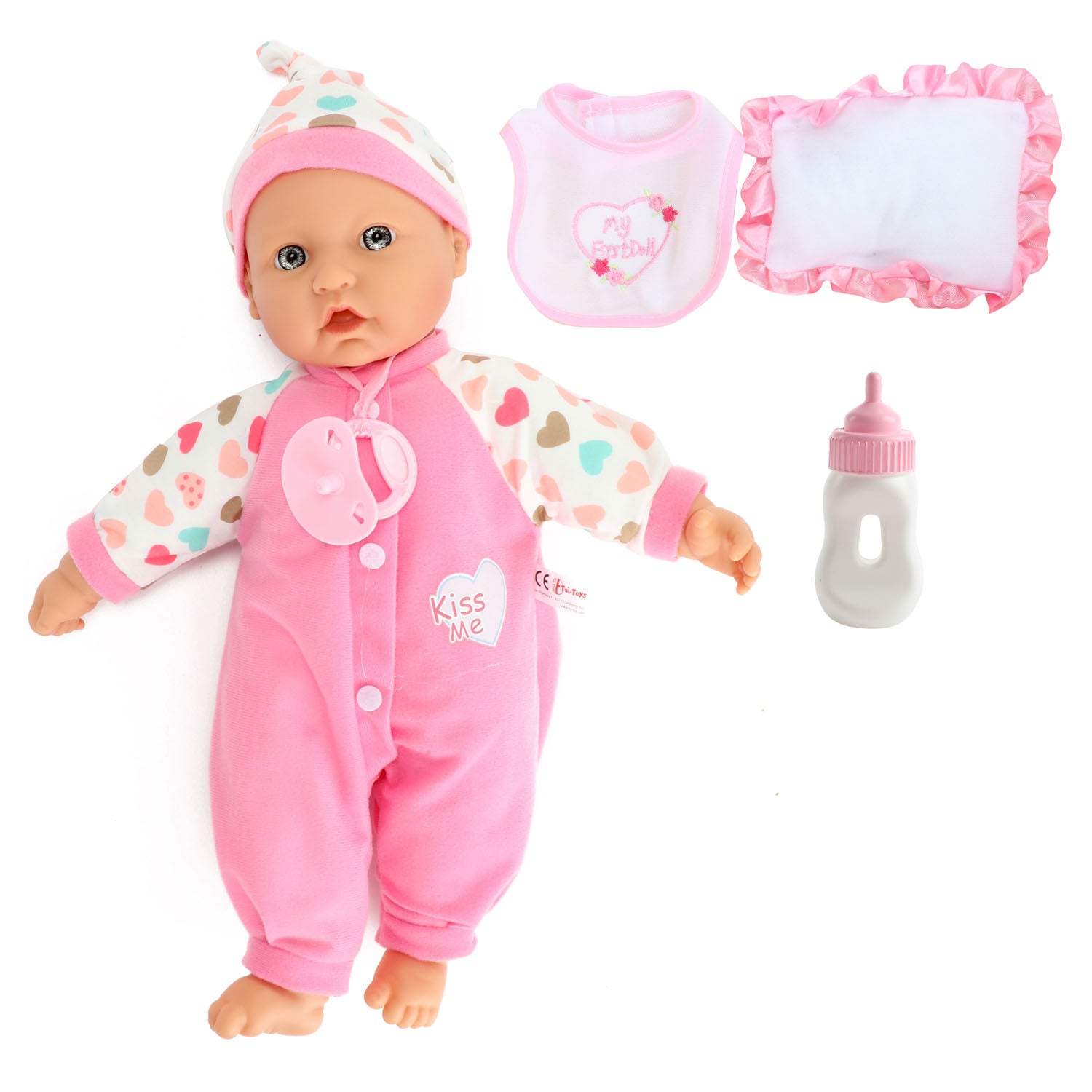 Baby Beau Babypop met Fles en Slabber, 40cm