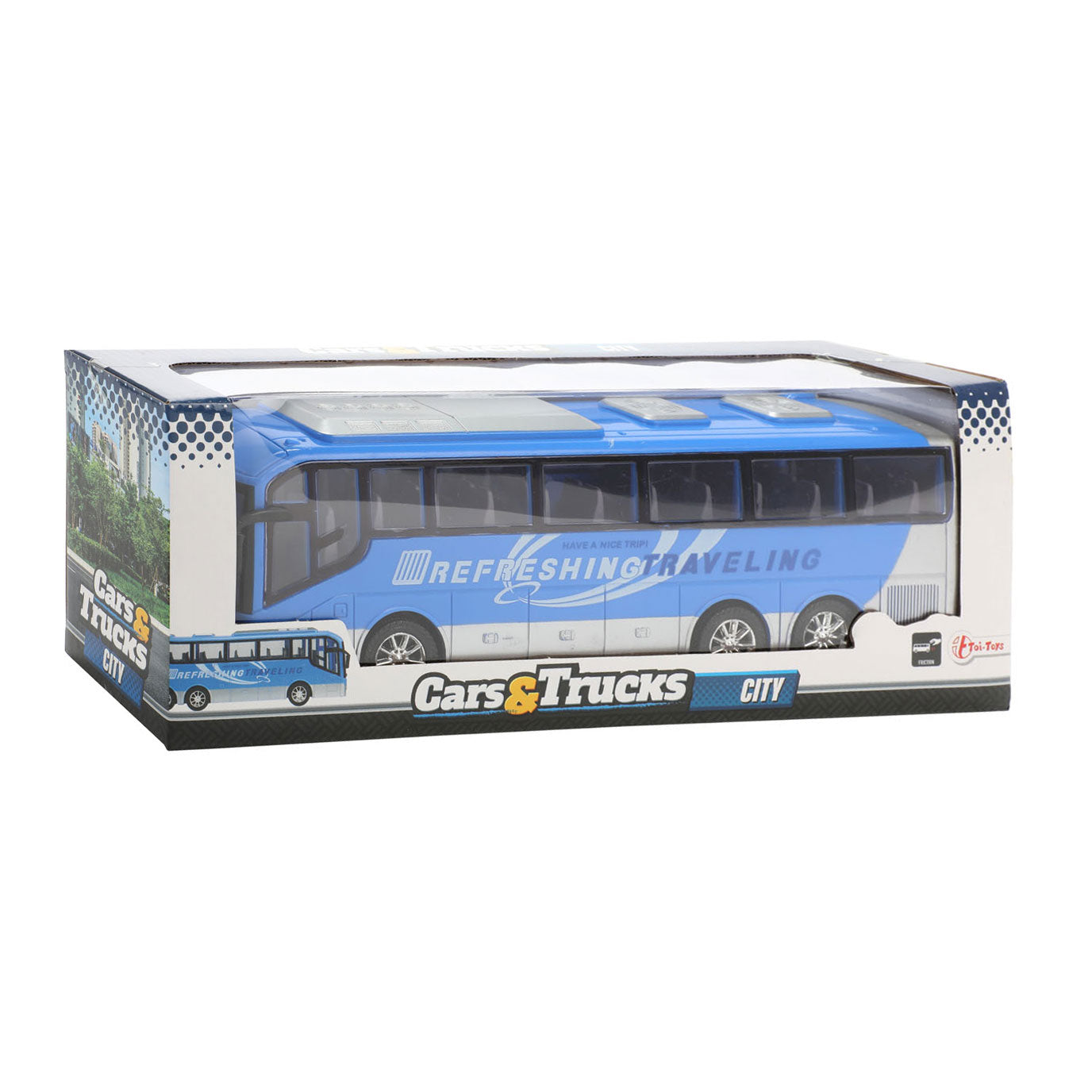 Toi-toys auto's vrachtwagens reisbus blauw frictie, 32cm