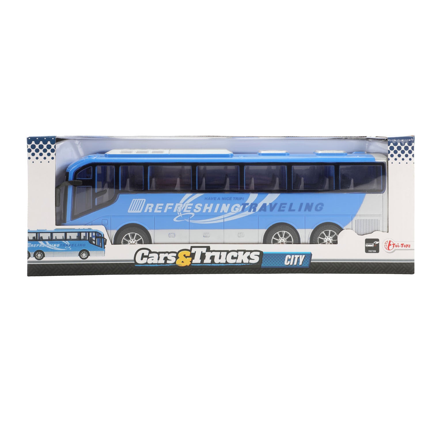 Toi-toys auto's vrachtwagens reisbus blauw frictie, 32cm
