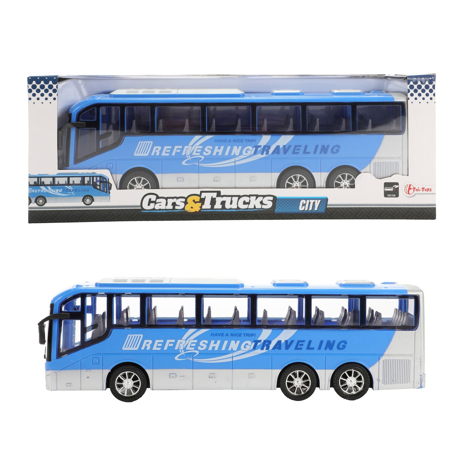 Toi-toys auto's vrachtwagens reisbus blauw frictie, 32cm