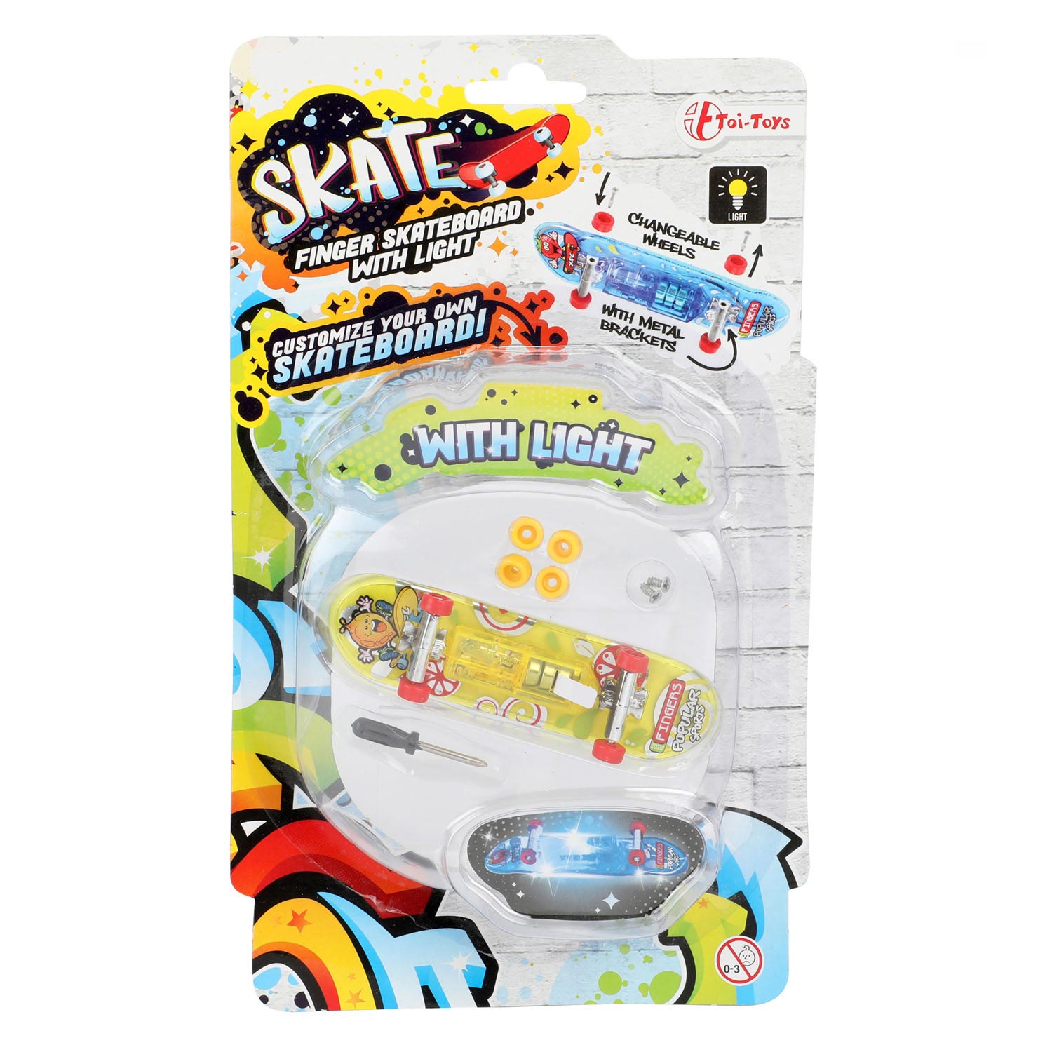 Toi-to vingerys skateboard met licht en extra wielen