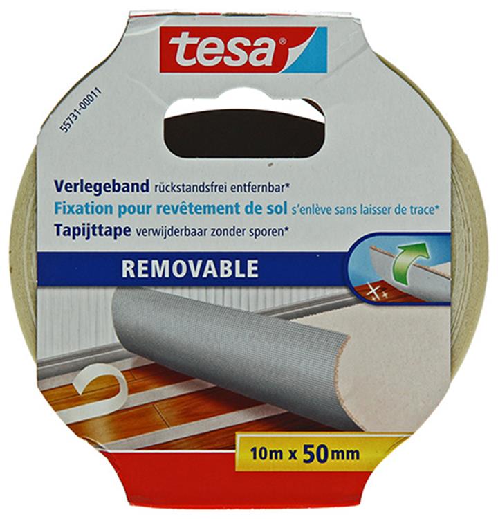 Tesa legtape dubbelzijdig stofversterkt verwijderbaar zonder resten – 10m x 50mm