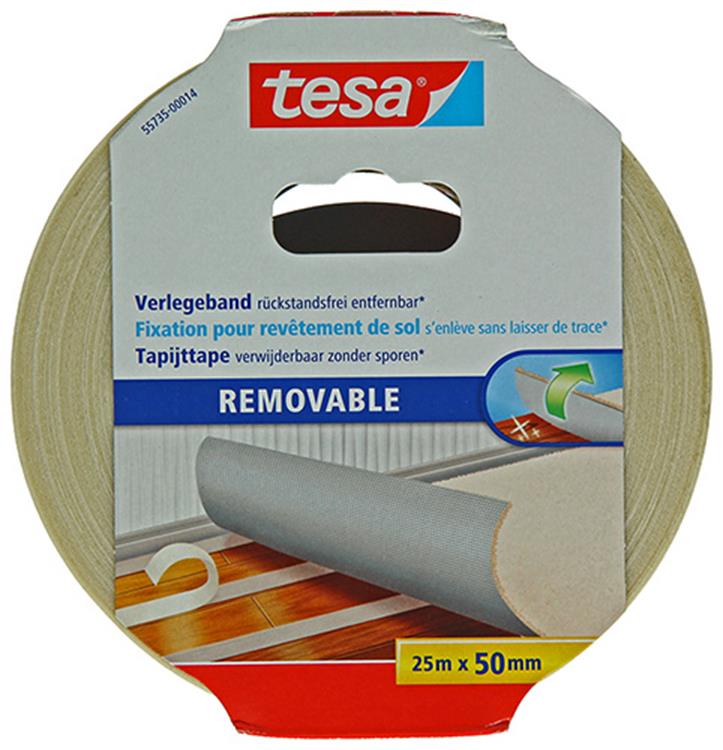 Tesa legtape dubbelzijdig stofversterkt verwijderbaar zonder resten – 25m x 50mm