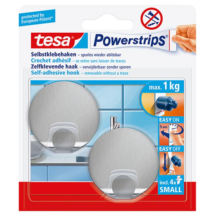Tesa 57044 powerstrips haken small rond rvs - 2 stuks