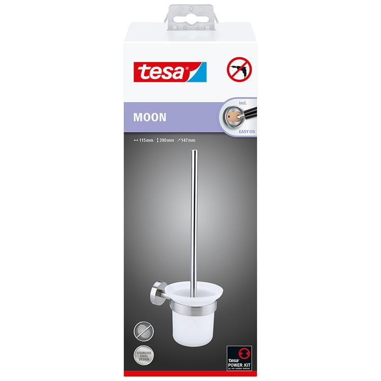 Tesa toiletborstel moon roestvrijstalen look zelfklevend zonder boren – 145x112x379mm