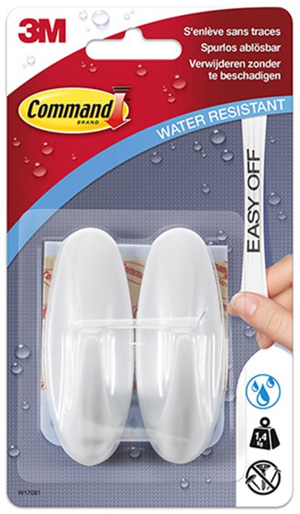 3m command™ designer haak met waterbestendige strips 17081b, medium, 2hks+4s pak