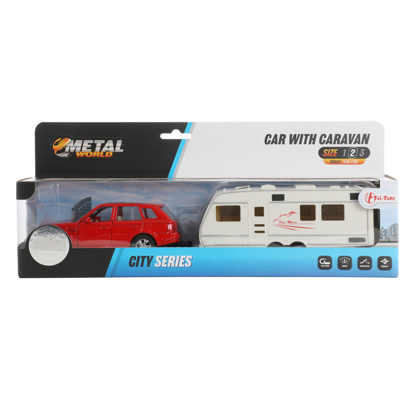 Toi-Toys Metalen Pull-back Auto met Caravan 1:48