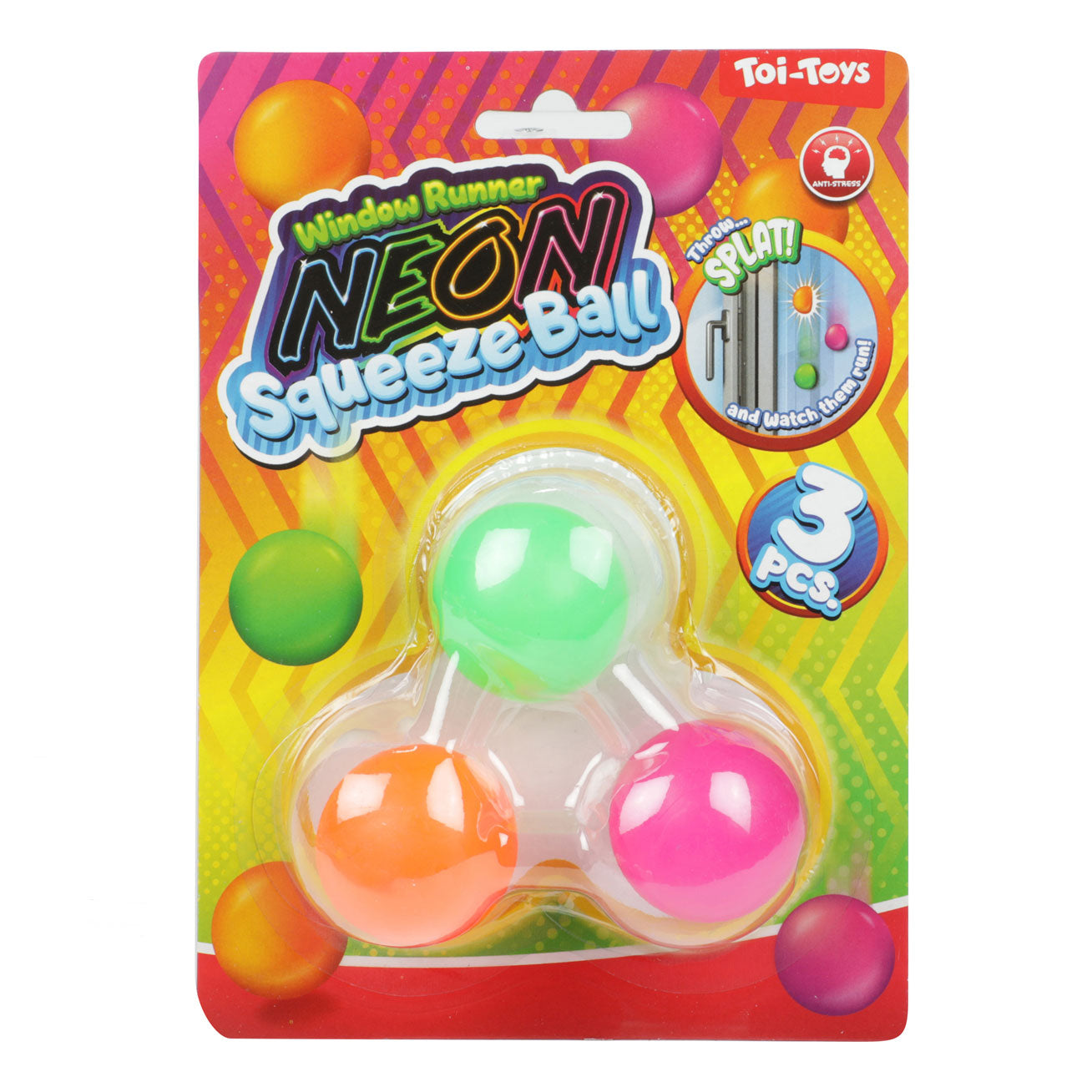 Toi-toys raamkruiper knijpballen neon, 3st.