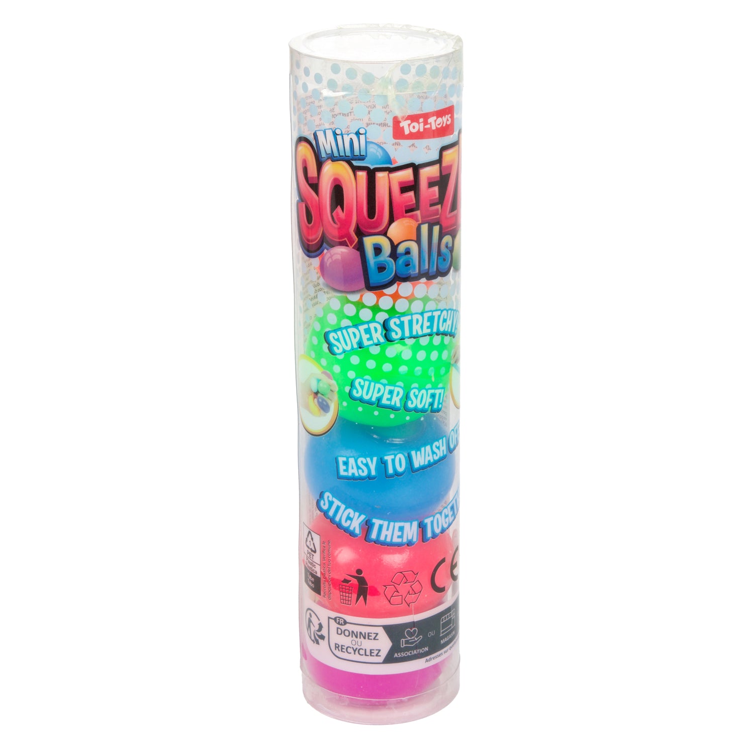 Toi-toys leuke mini knijpballen stickeezz in koker, 5st.