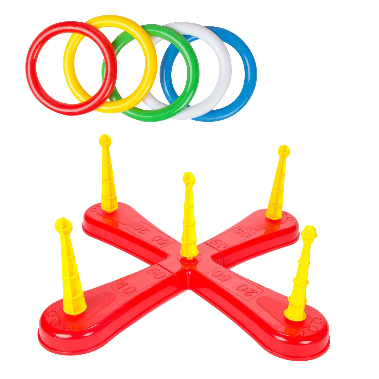 Toi-toys speelt ringwerpspel helder met 5 ringen