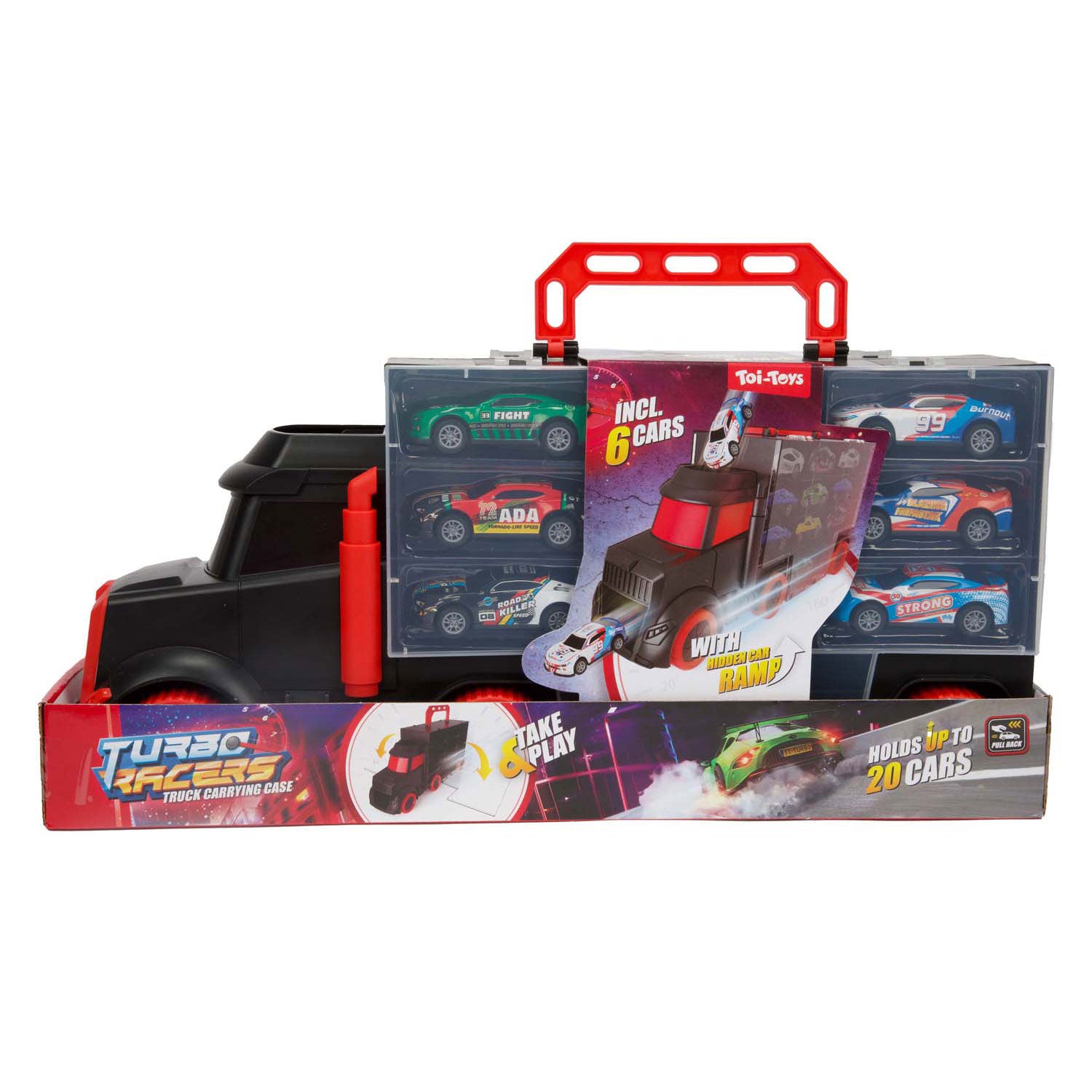 Turbo racers vrachtwagen met 6 pull-back raceauto's