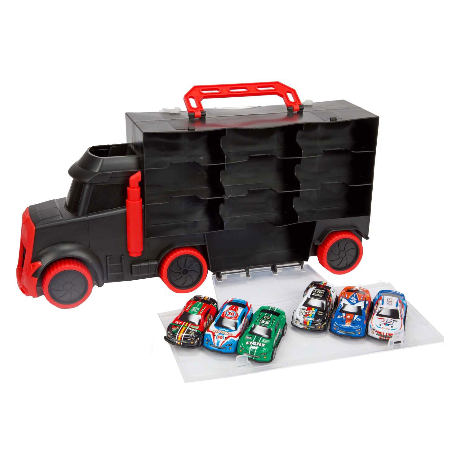 Toi toy turbo racers vrachtwagen met 6 pull-back raceauto's