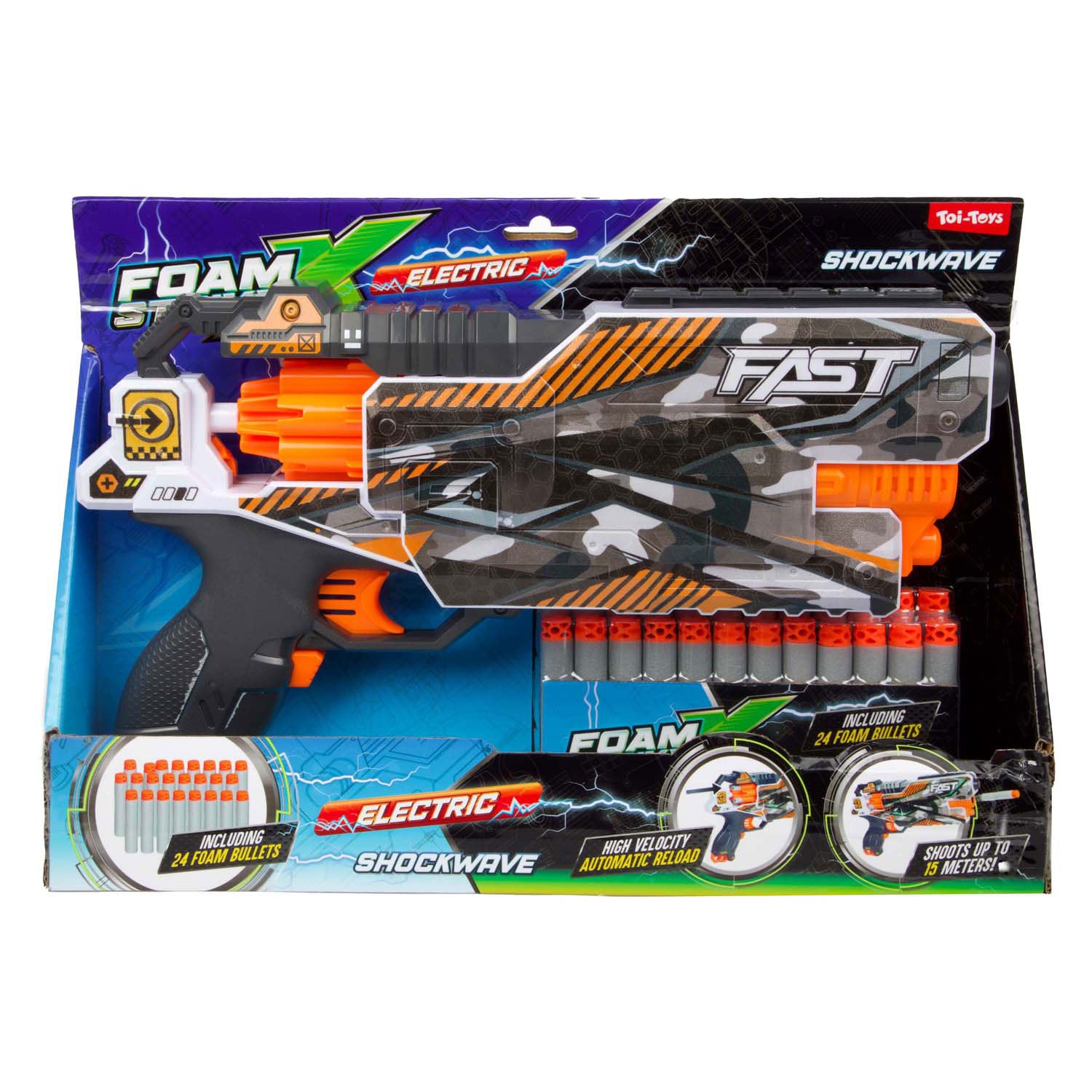 Toi-toys foam strikex elektrisch afschietpistool shockwave met 24 foampijlen