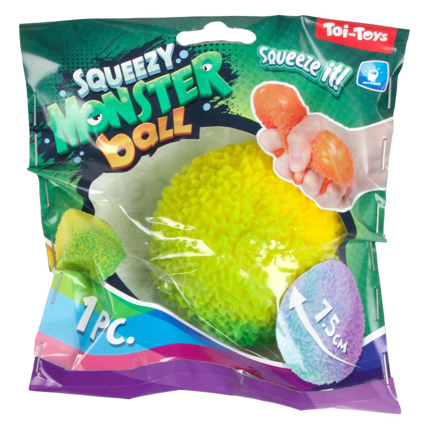 Toi-toys leuke textuurknijpbal mosgevuld met schuim, 8cm