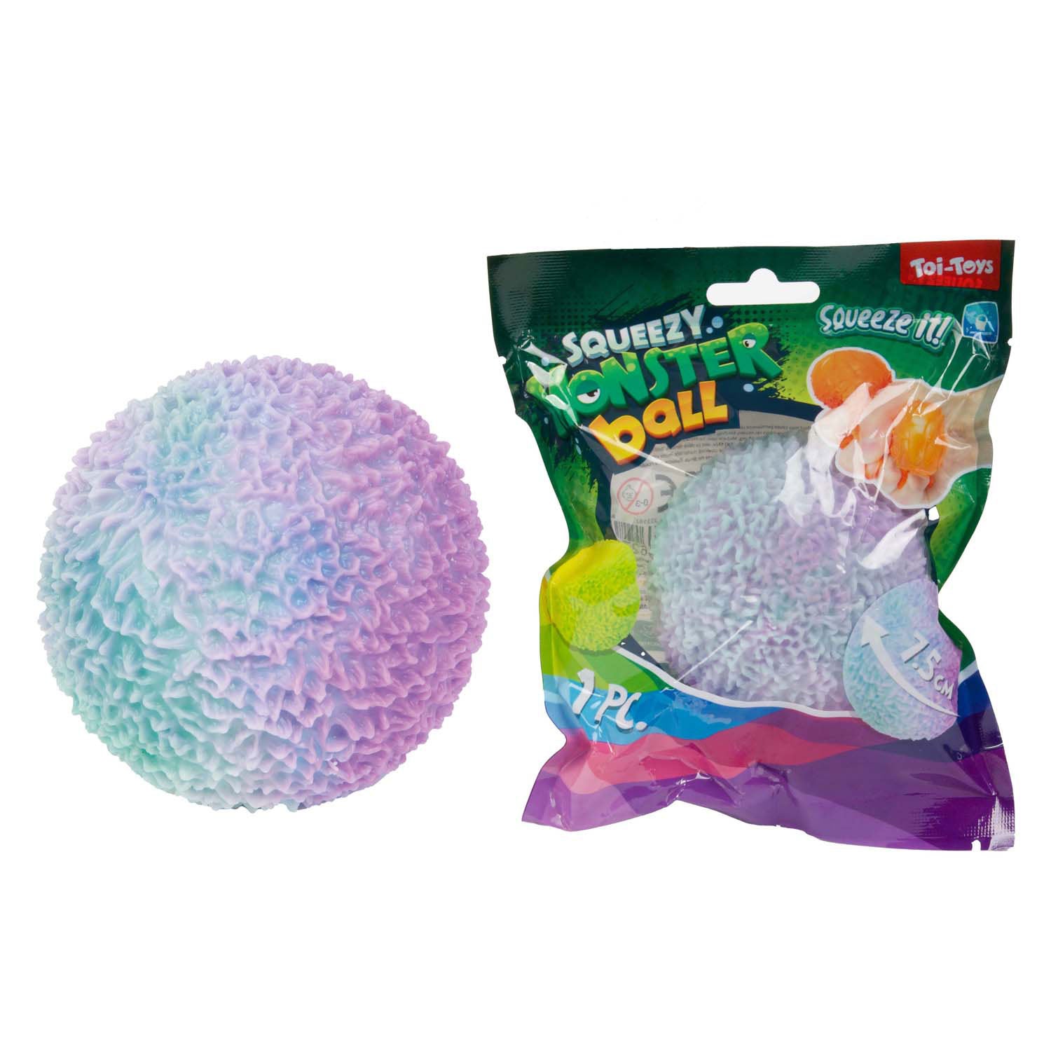 Toi-toys leuke textuurknijpbal mosgevuld met schuim, 8cm