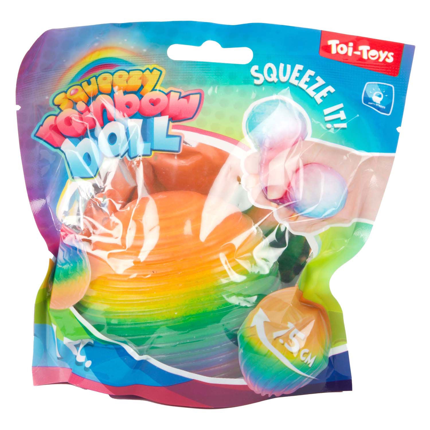 Toi-toys fun textuurknijpbal regenboogribbels foam, 7cm