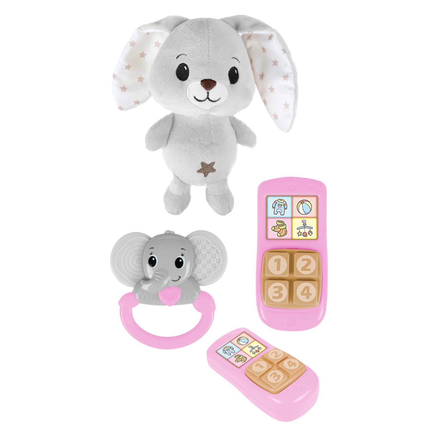 Toi-toys little stars baby knuffel pluche konijn met ramelaar en telefoon, 3dlg.