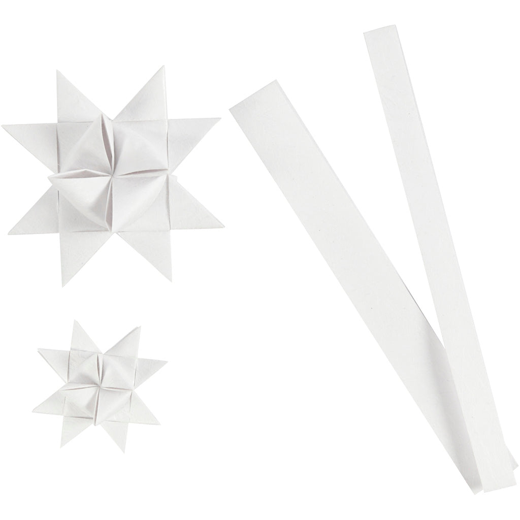 Papieren vlechtstroken, l: 44+78 cm, d 6,5+11,5 cm, b: 15+25 mm, wit, 32 stroken 1 doos