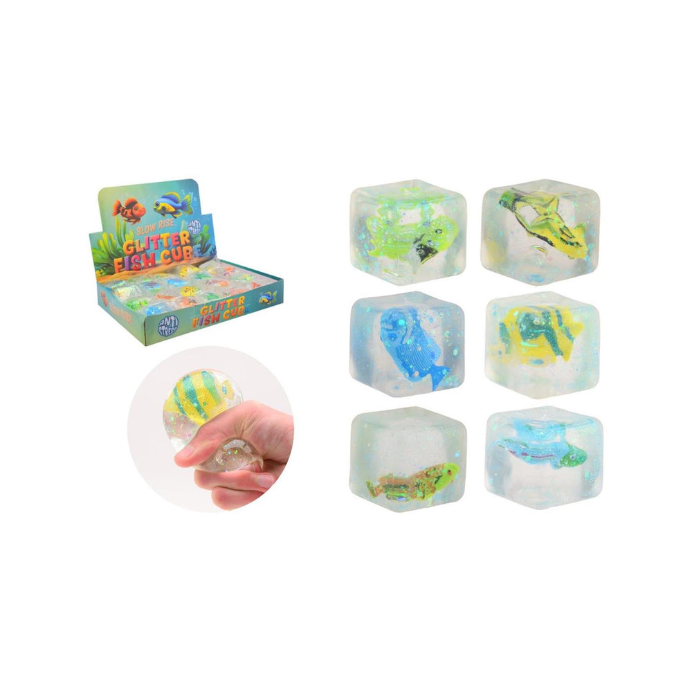 Johntoy slow rise glitter kubus met vis