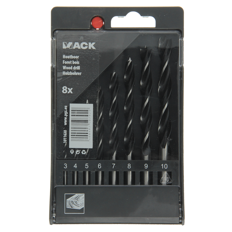 Mack 1011630 - machinehoutboor + centreerpunt set 8-delig 3-10mm | 5 stuks