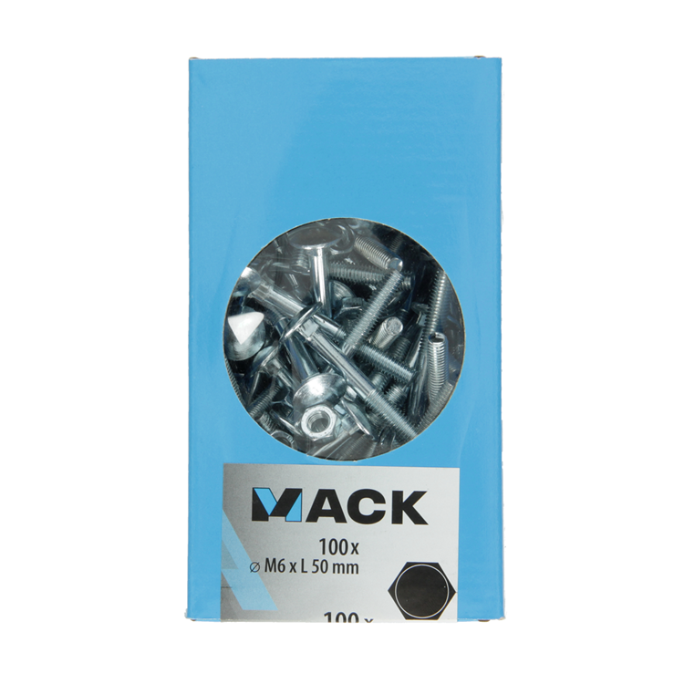 Mack 1007052 - houtbout + moer verzinkt 100 st 6 x 50 mm | 4 stuks