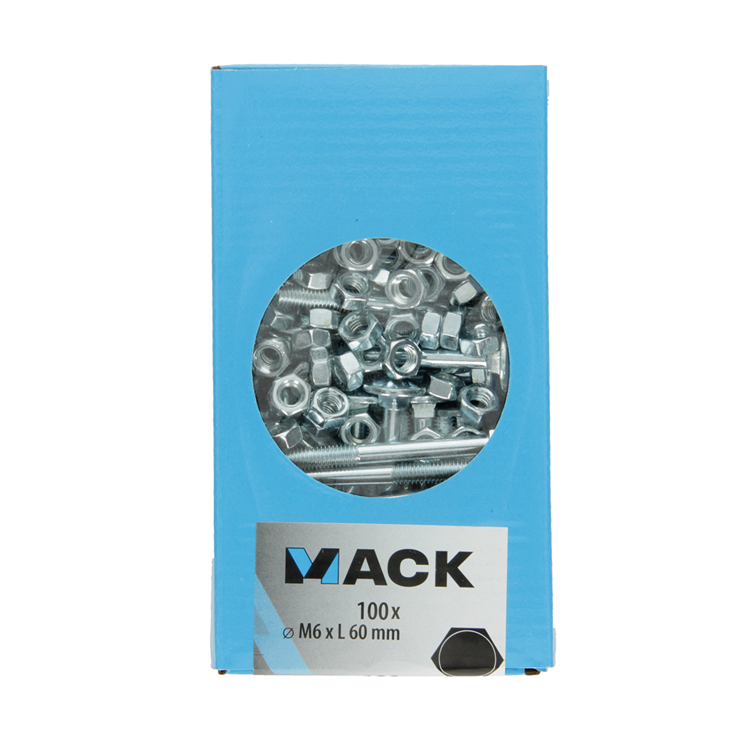 Mack 1007053 - houtbout + moer verzinkt 100 st 6 x 60 mm | 4 stuks