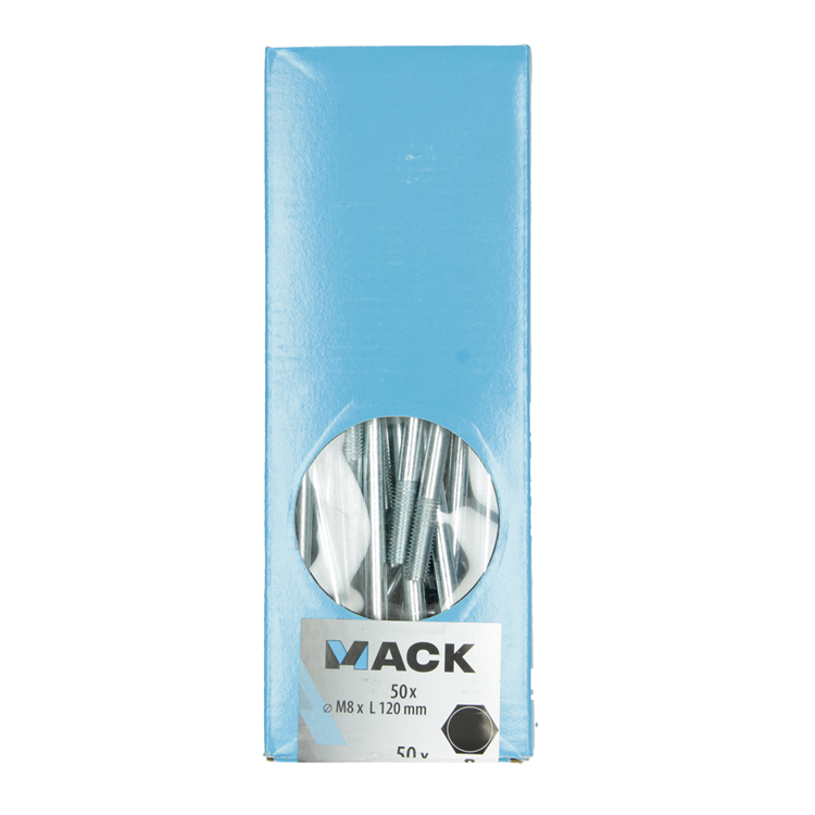 Mack 1007064 - houtbout + moer verzinkt 50 st8 x 120 mm | 2 stuks