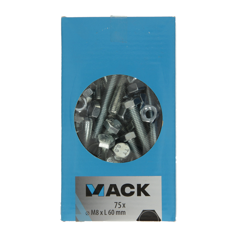 Mack 1007080 - tapbout + moer verzinkt 75 st 8 x 60 mm | 4 stuks