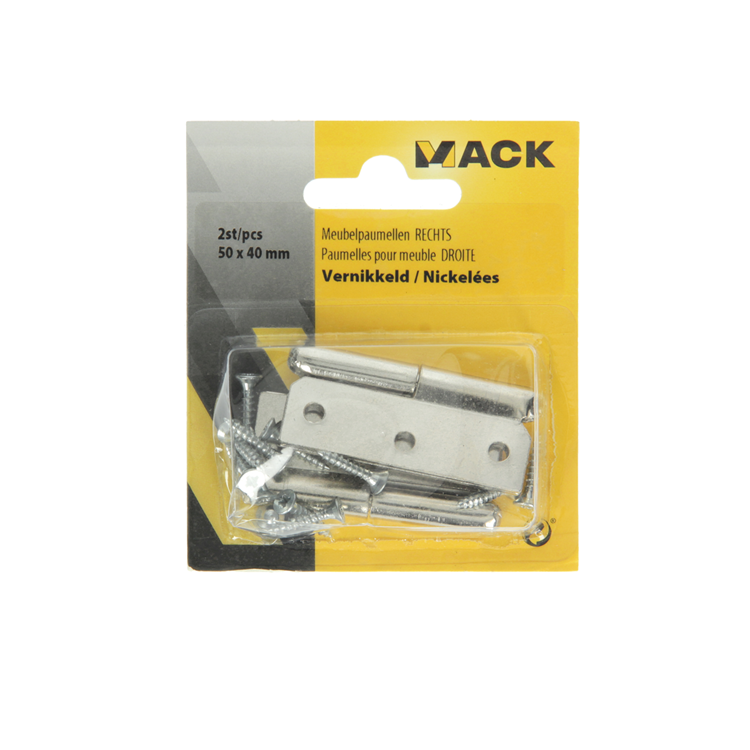 Mack 1013465 - 2 meubelpaumellen rechts vernikkeld h 50 x b 40 mm | 5 stuks