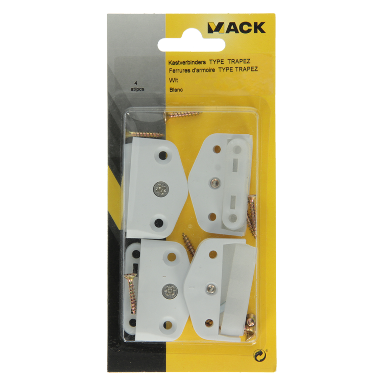 Mack 1015832 - 4 paneelverbinders trapez wit | 5 stuks
