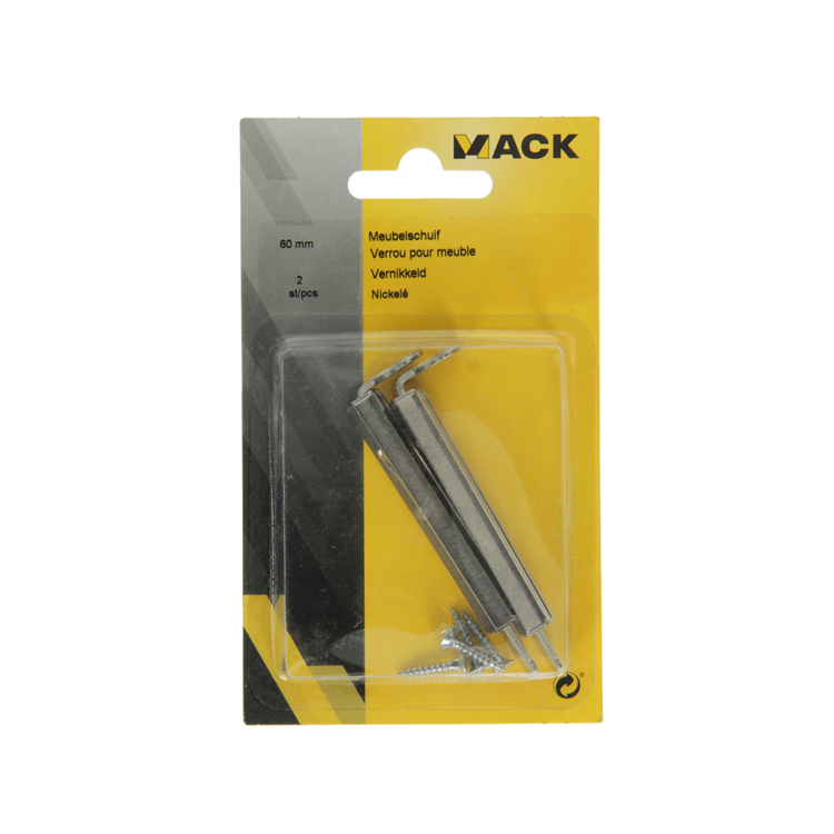 Mack 1013271 - 2 meubelschuiven vernikkeld a 60 - b 12,5 mm | 10 stuks