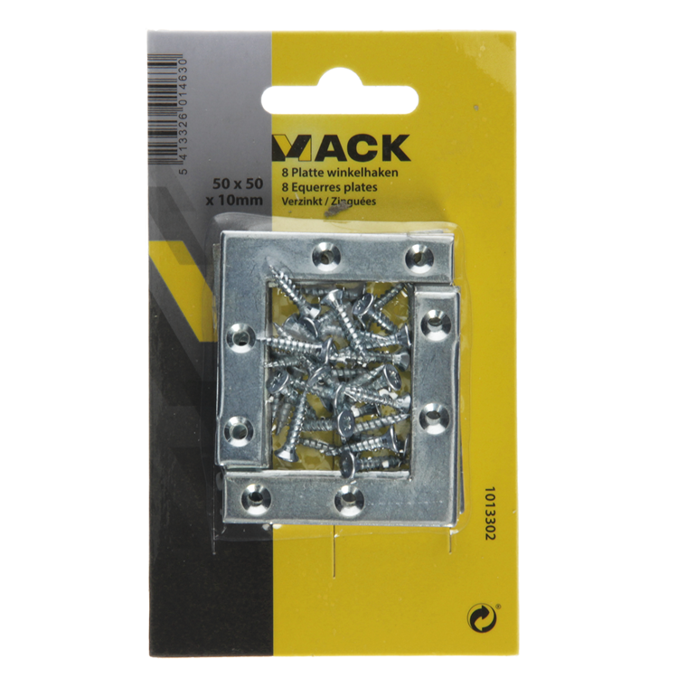 Mack 1013302 - 8 platte winkelhaken verzinkt 50x50x10x2mm | 10 stuks