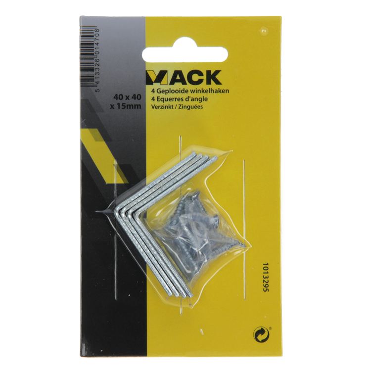 Mack 1013295 - 4 geplooide winkelhaken verzinkt 40x40x15x2mm | 10 stuks
