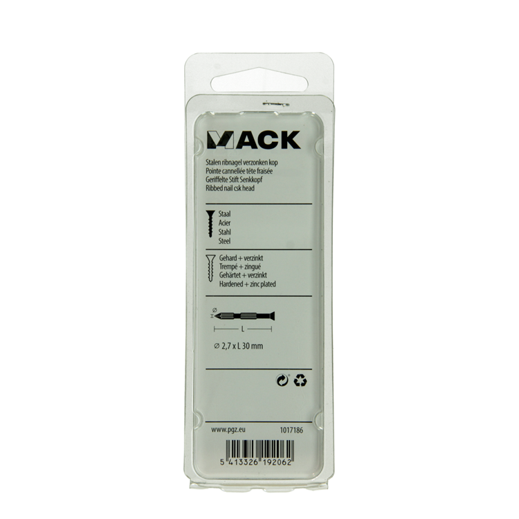 Mack 1017186 - stalen ribnagel vk st.gehard + verz.20 st 2,7 x 30 mm | 10 stuks