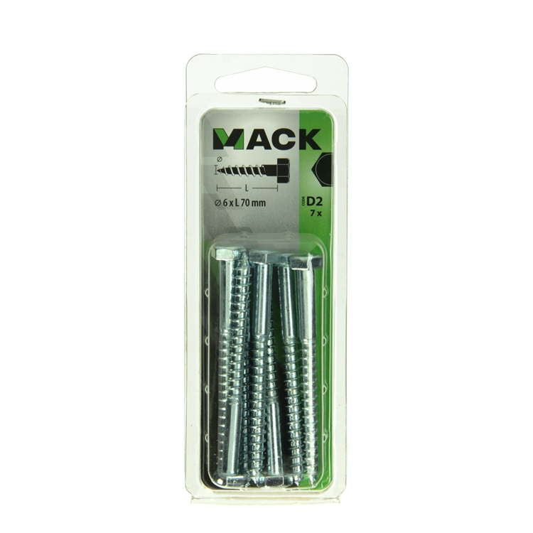 Mack 1017407 - houtdraadbout staal verzinkt 7 st 6 x 70 mm | 10 stuks