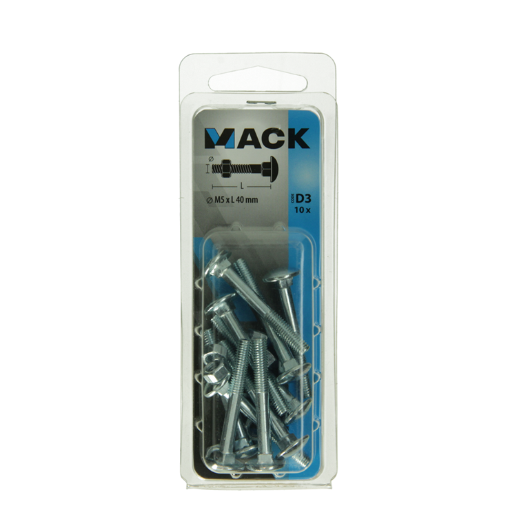 Mack 1017564 - houtbout + moer staal verzinkt10 st m5 x 40 mm | 5 stuks