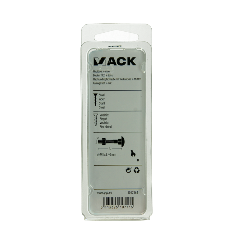 Mack 1017564 - houtbout + moer staal verzinkt10 st m5 x 40 mm | 5 stuks
