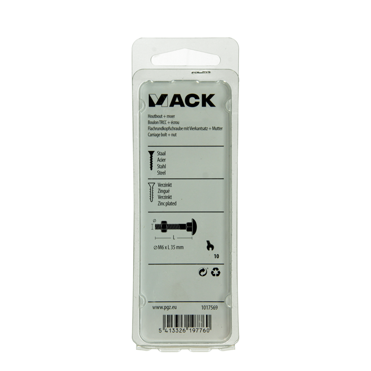 Mack 1017569 - houtbout + moer staal verzinkt7 st m6 x 35 mm | 5 stuks
