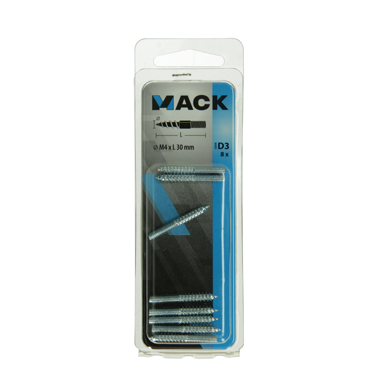 Mack 1017666 - stokeinde hout + metr. draad verz. 8 st m4x30 | 10 stuks
