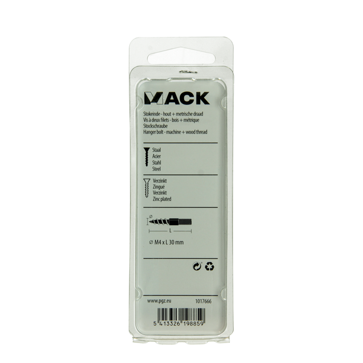Mack 1017666 - stokeinde hout + metr. draad verz. 8 st m4x30 | 10 stuks