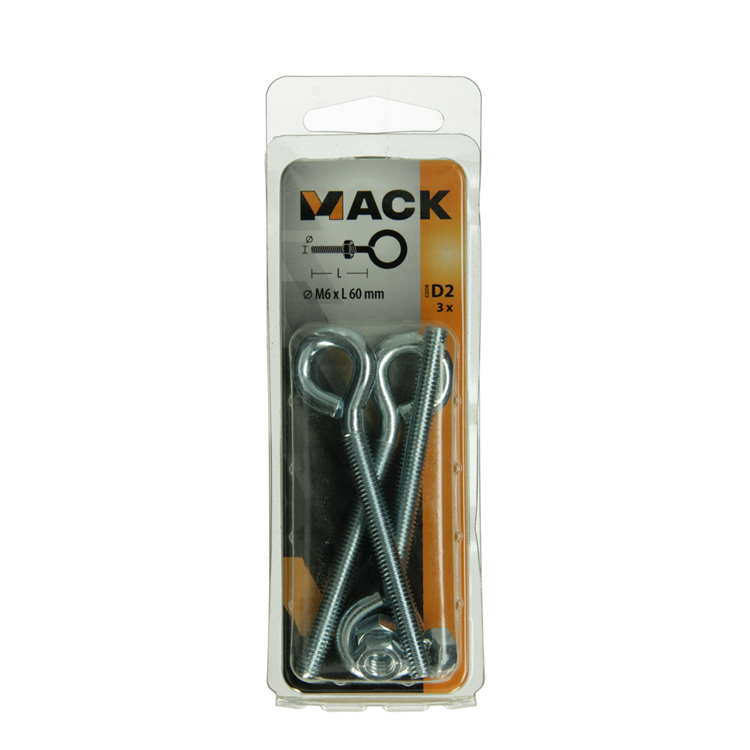 Mack 1017792 - schroefoog metrisch + moer verzinkt 3 st m6 x 60 mm | 10 stuks