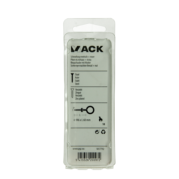 Mack 1017792 - schroefoog metrisch + moer verzinkt 3 st m6 x 60 mm | 10 stuks