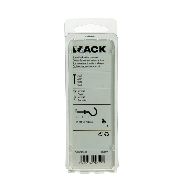 Mack 1017809 - schroefhaak metrisch + moer verziinkt 5st m4 x 50 mm | 10 stuks
