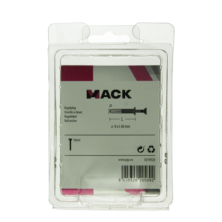 Mack 1019928 - nylon nagelplug polyamide 8 st 8 x 60 mm | 5 stuks